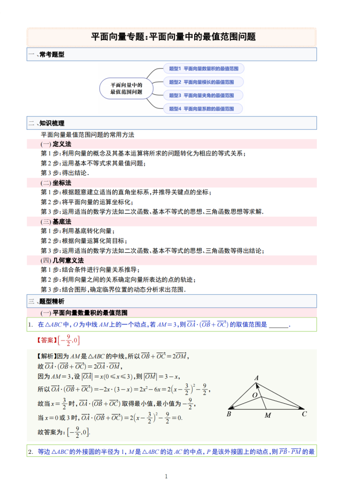 平面向量中的最值范围问题