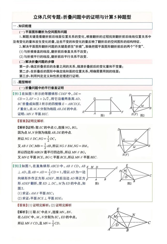 立体几何中的折叠问题