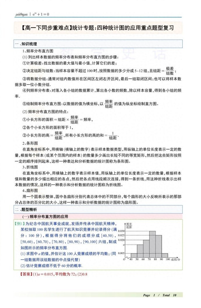 高中数学统计专题四种统计图的应用题型总结