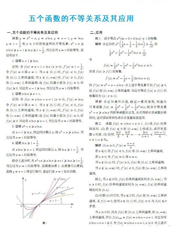五个函数的不等关系及其应用
