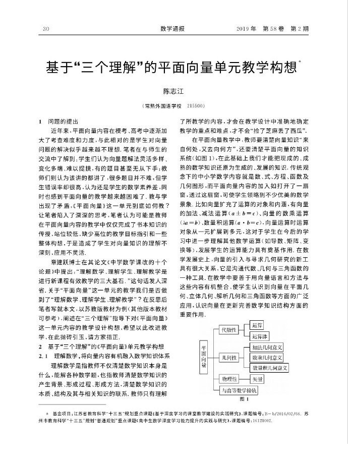 基于“三个理解”的平面向量单元教学构想